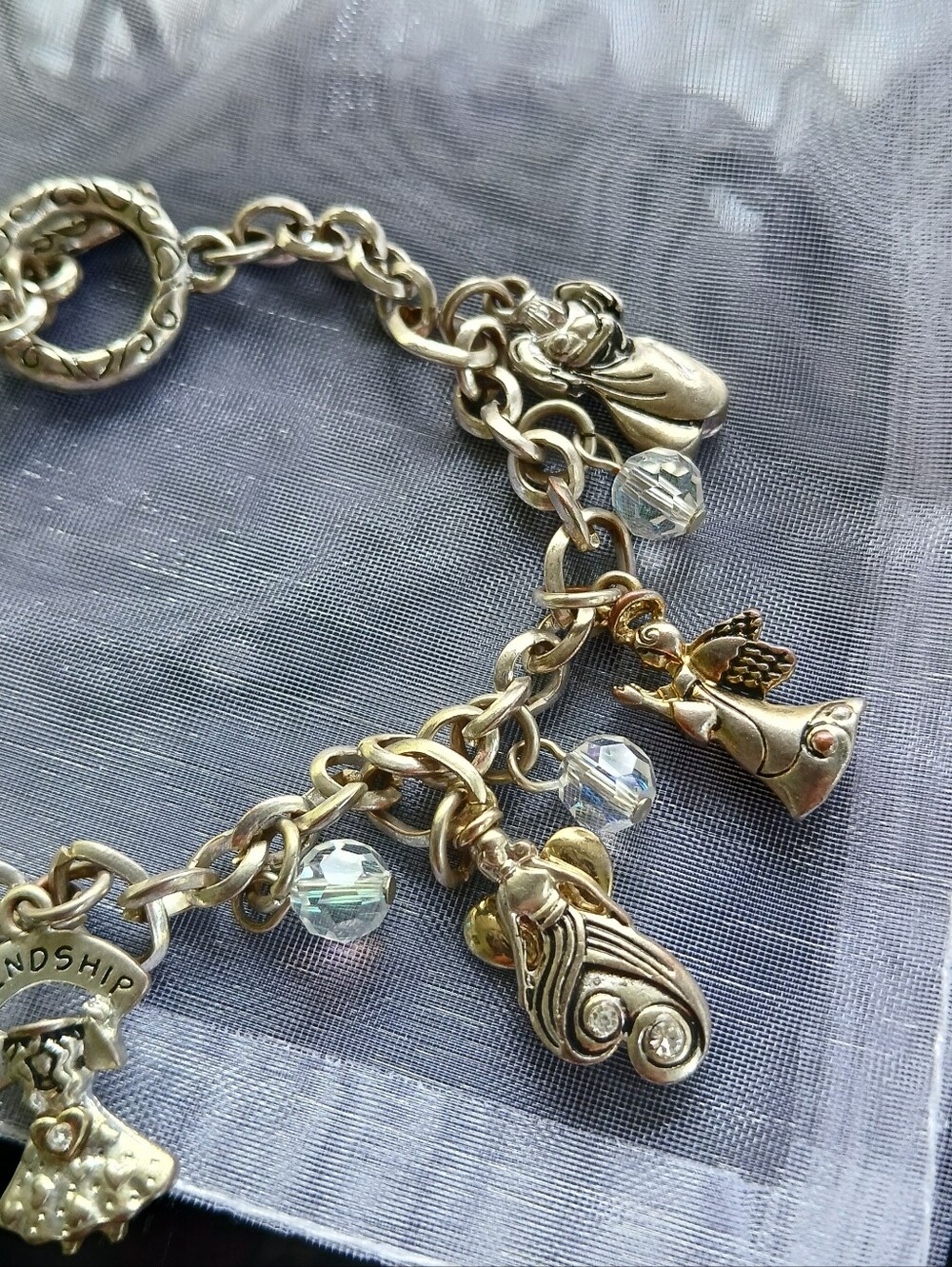 Angels Friendship Charm Bracelet Silvertone Faith Religious Heart Jewelry - Picture 9 of 10
